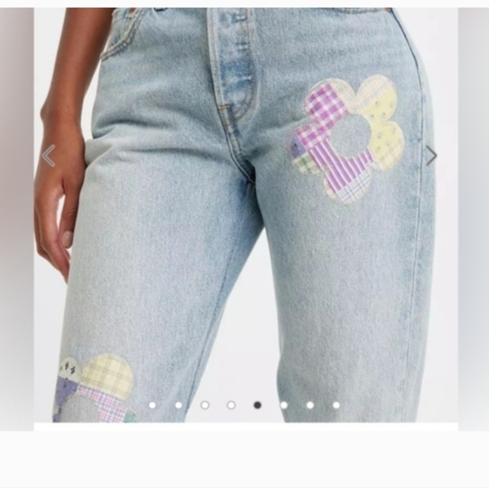Levi's Light Blue Wide Leg Jeans with Floral Patchwork - Picture 3 of 6